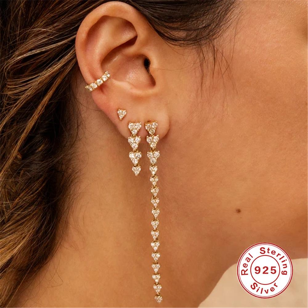 S925 Sterling Silver Tassel Diamond Mini Triangle Earrings Paper Clip Earrings Earrings Earrings Temperament Earrings Women