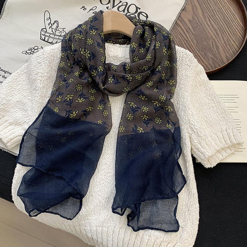 Retro Coffee Leopard Print Silk Scarf Neck Women's Thin Silk Scarf Long Strip High-end Scarf Shawl