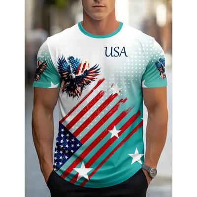 Koszulka z nadrukiem 3D Oryginalność dla mężczyzn Wzór flagi T-shirty Letnie codzienne Krótki rękaw Okrągły dekolt Topy Sportowa luźna koszulka