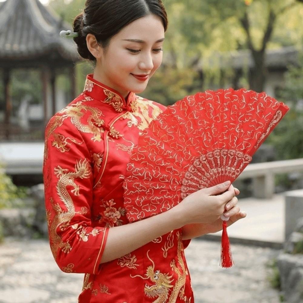 Mit Quasten Cheongsam Tanzfächer Chinesischer Stil Handgemachter Fächer Handkurbelfächer Zum Tanzen
