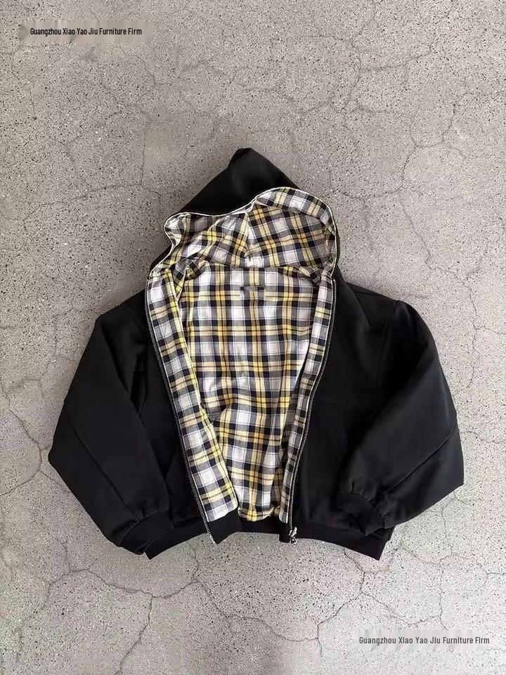 Herren Wendbarer Kapuzen-Karomuster-Patchwork-Reißverschluss-Hoodie - Herbst/Winter Kollektion