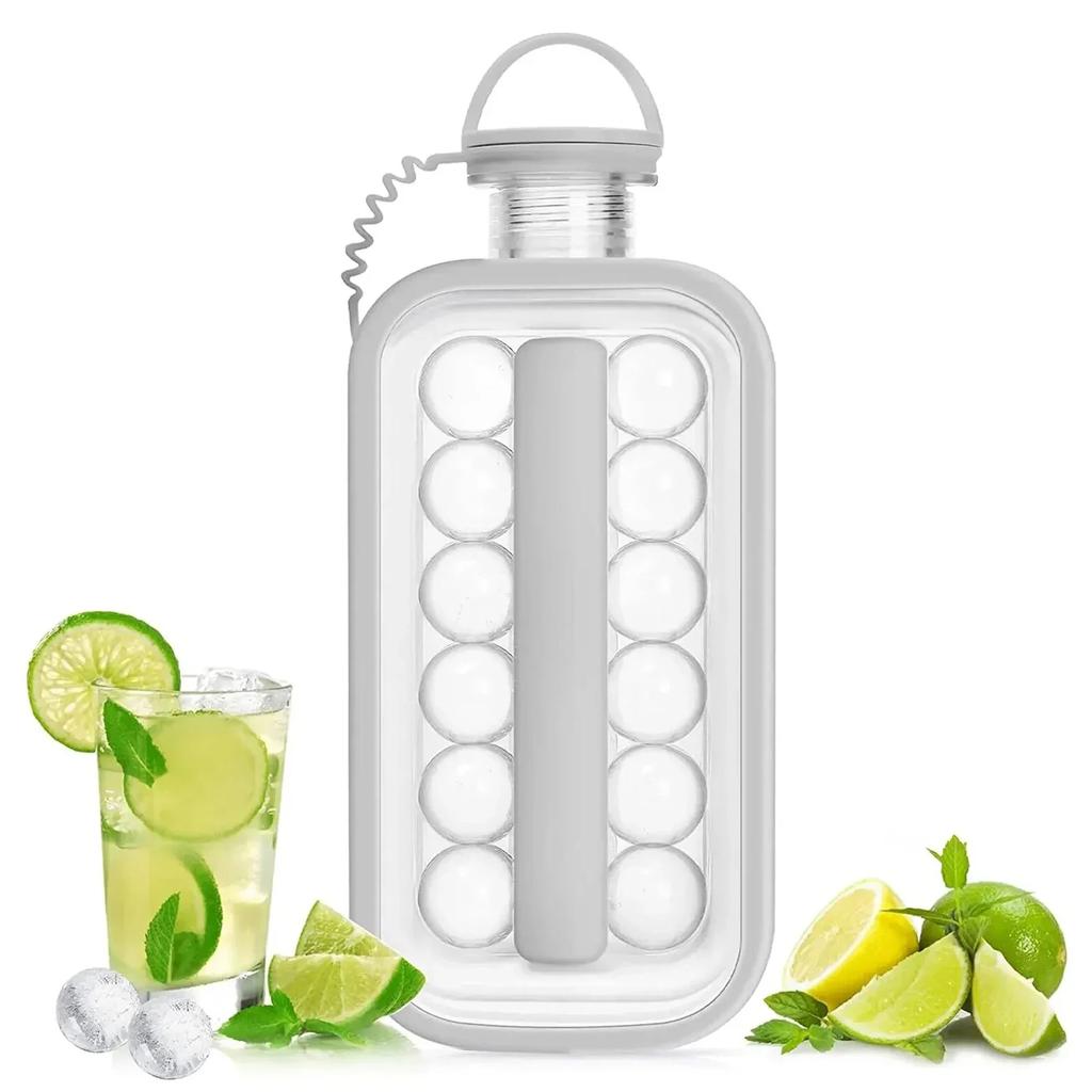 Hot Selling Convenient 2-in-1 Silicone Ice Making Water Bottle with 17 Cooling Ice Tray, Ice Cream Whiskey, Folding Ice Maker