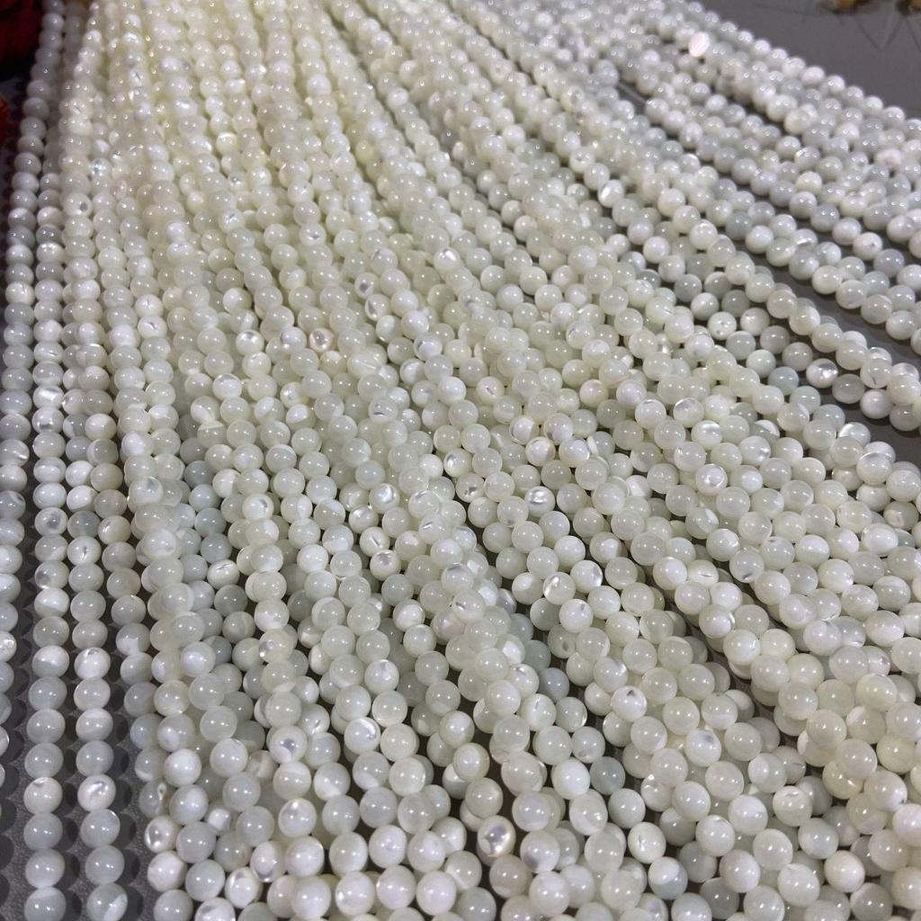 Natural Limpet White Round Beads - High Gloss Seawater Shell for DIY Jewelry & Handmade Bead Crafting.