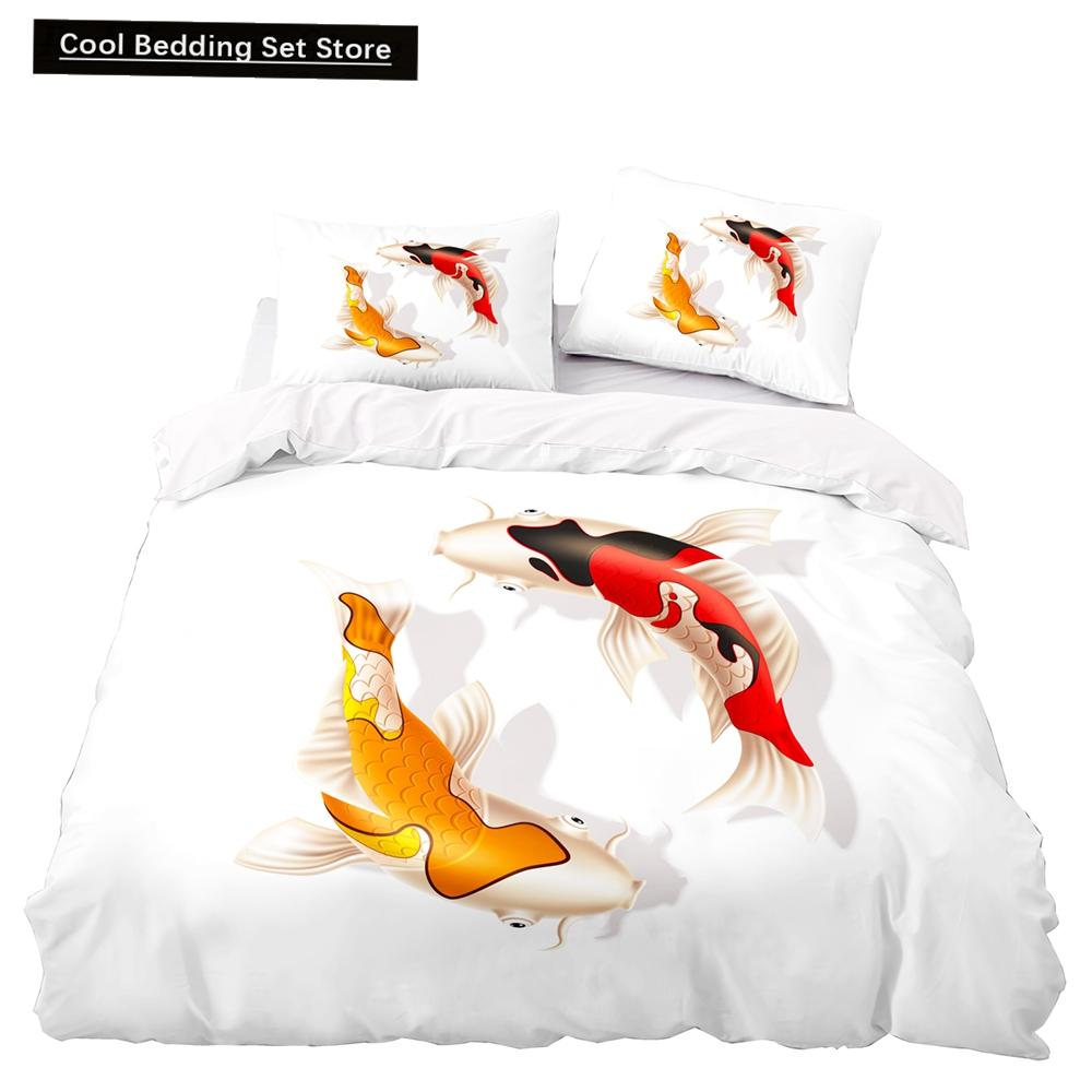 Goldfish Duvet Cover King/Queen Size Golden Red 3D Animal Bedding Set for Kid Teen Adult,Fish Themed Quilt Cover with Pillowcase