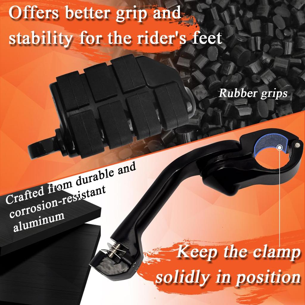 FOVPLUE Highway Foot Long Angle Adjustable Highway Pegs for Harley Street Electra Road Dyna with Engine Black 1.25" Pegs, Touring, Glide, Glide, King,