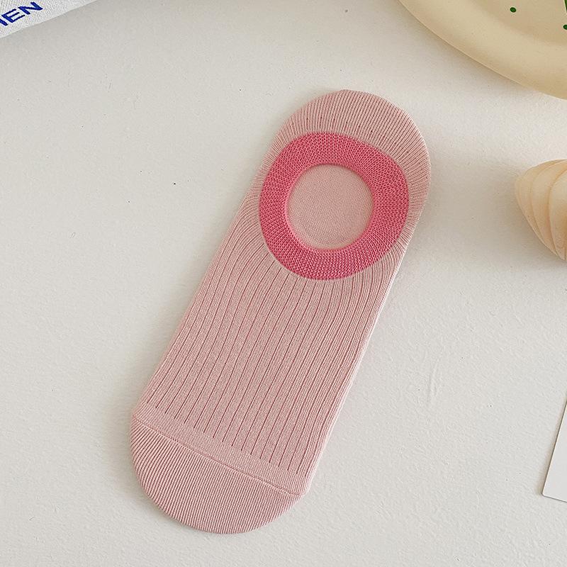 New 5 Pairs Summer Cotton Non Slip Invisible Heel Socks Thin Ice Cream Color Block Boat Socks Sweat-absorbing Women Children