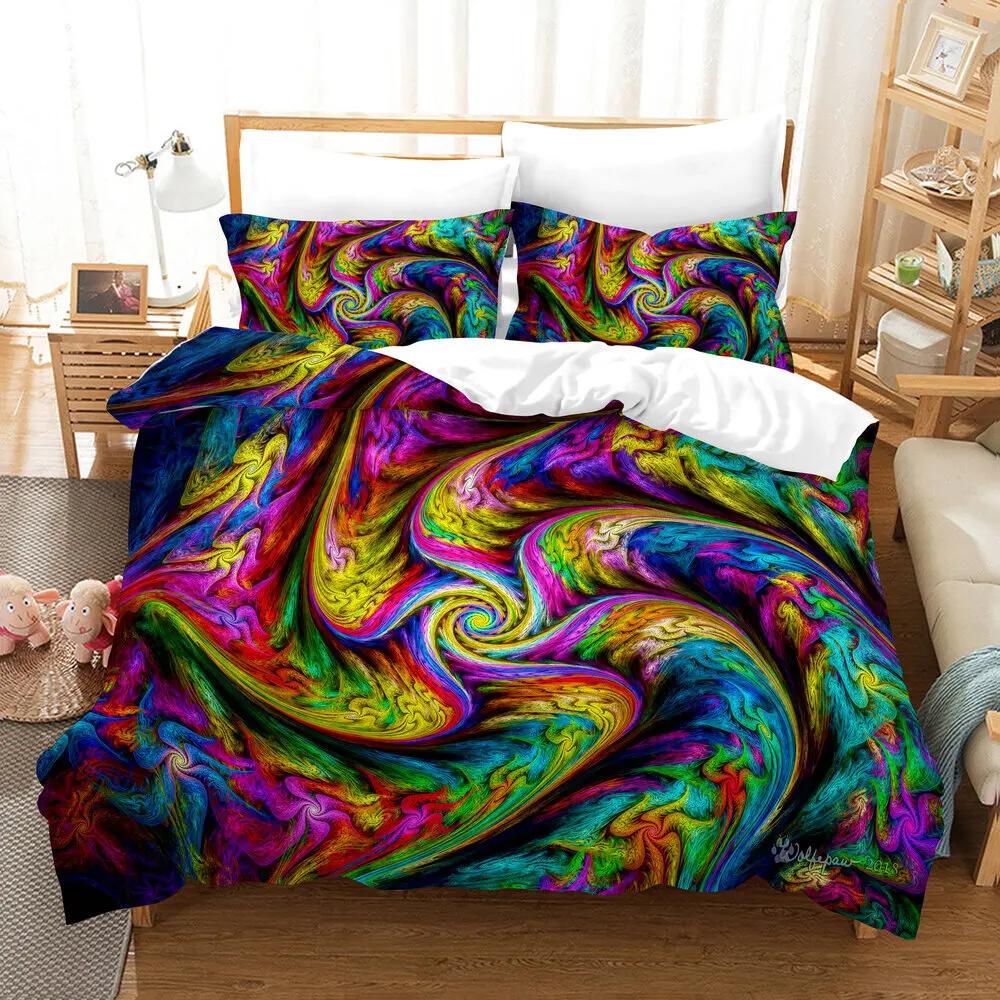 Tie Dye Duvet Cover King/Queen Size,Hippie Rainbow Spiral Swirl Bedding Set Ethnic Abstract Art Fashion Polyester Quilt Cover
