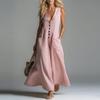 Women's V Neck Long Dress Summer Sleeveless A-line Swing Dress Casual Button Down Flowy Beach Sundress with Pockets