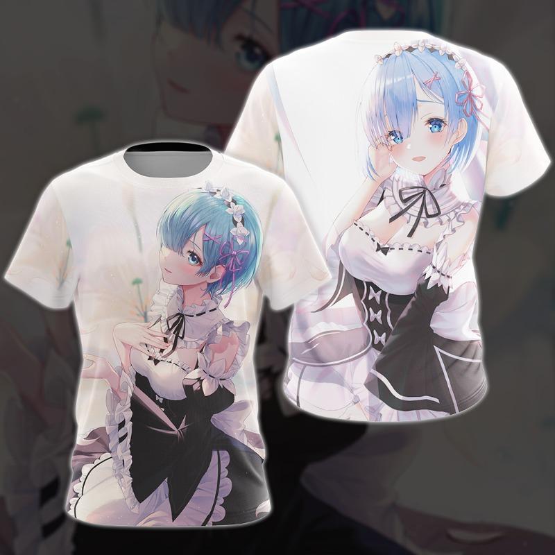 Anime Re:Zero Starting Life In Another World Rem Unisex Plus Size Loose Breathable Short-Sleeve