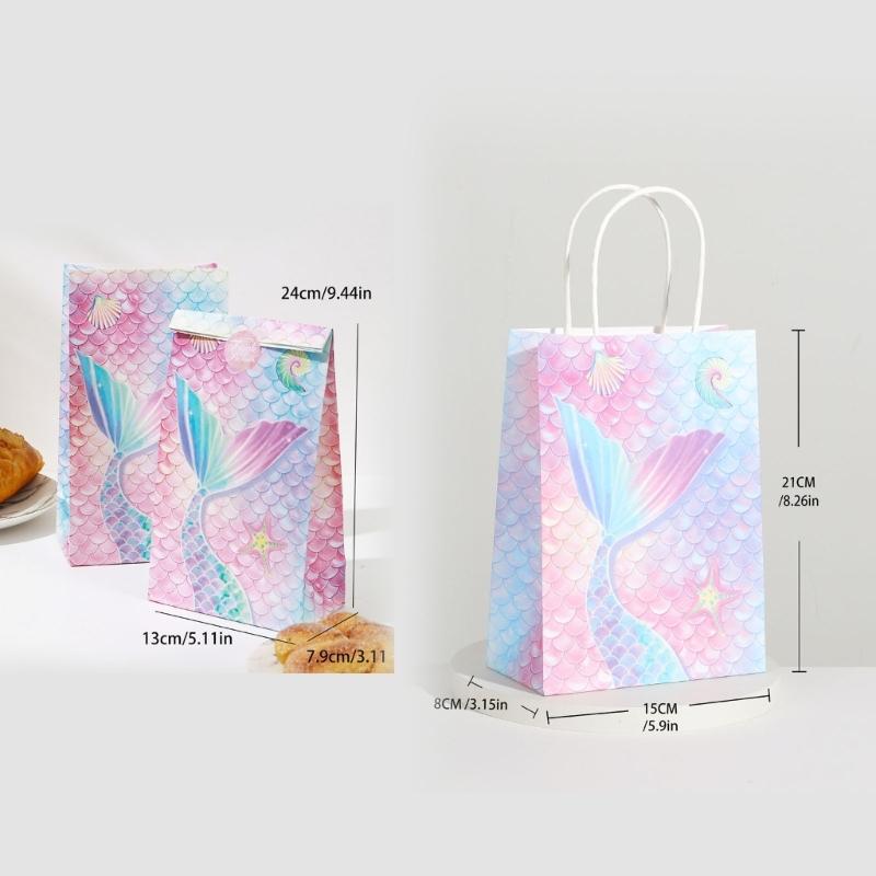 Paper Bag Set 20Pcs Colorful Mermaids Gift Bag with 20 Sticker ,Take-out Bags for Christmas,Festivals,Birthdays,Parties