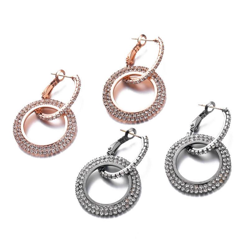 Western Stylish Fashion Geometric Studs With Rhinestones Unique Alloy Earrings
