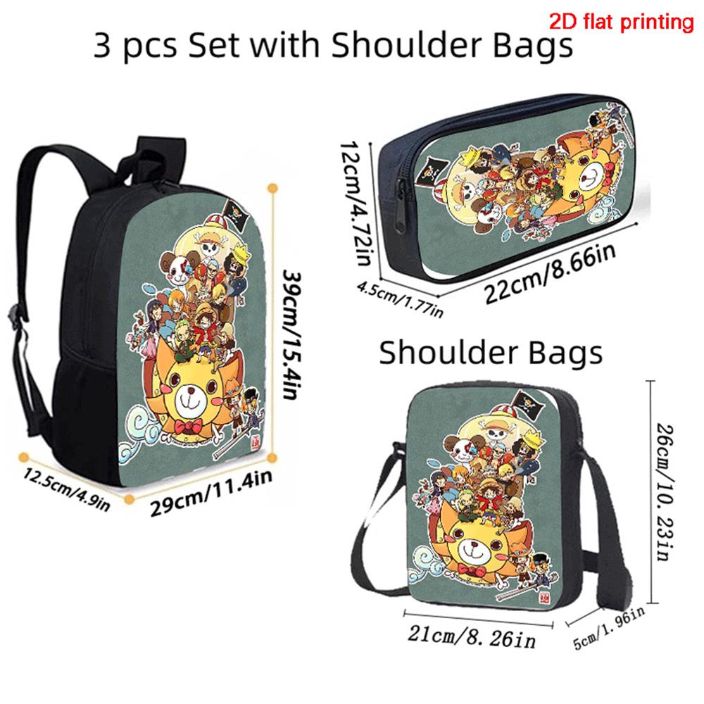 One Piece 15 Inch 3-In-1 Anime Lightweight School Backpack Set With Crossbody Bag Pencil Case For Boys Girls Grade 1-3 Mochila