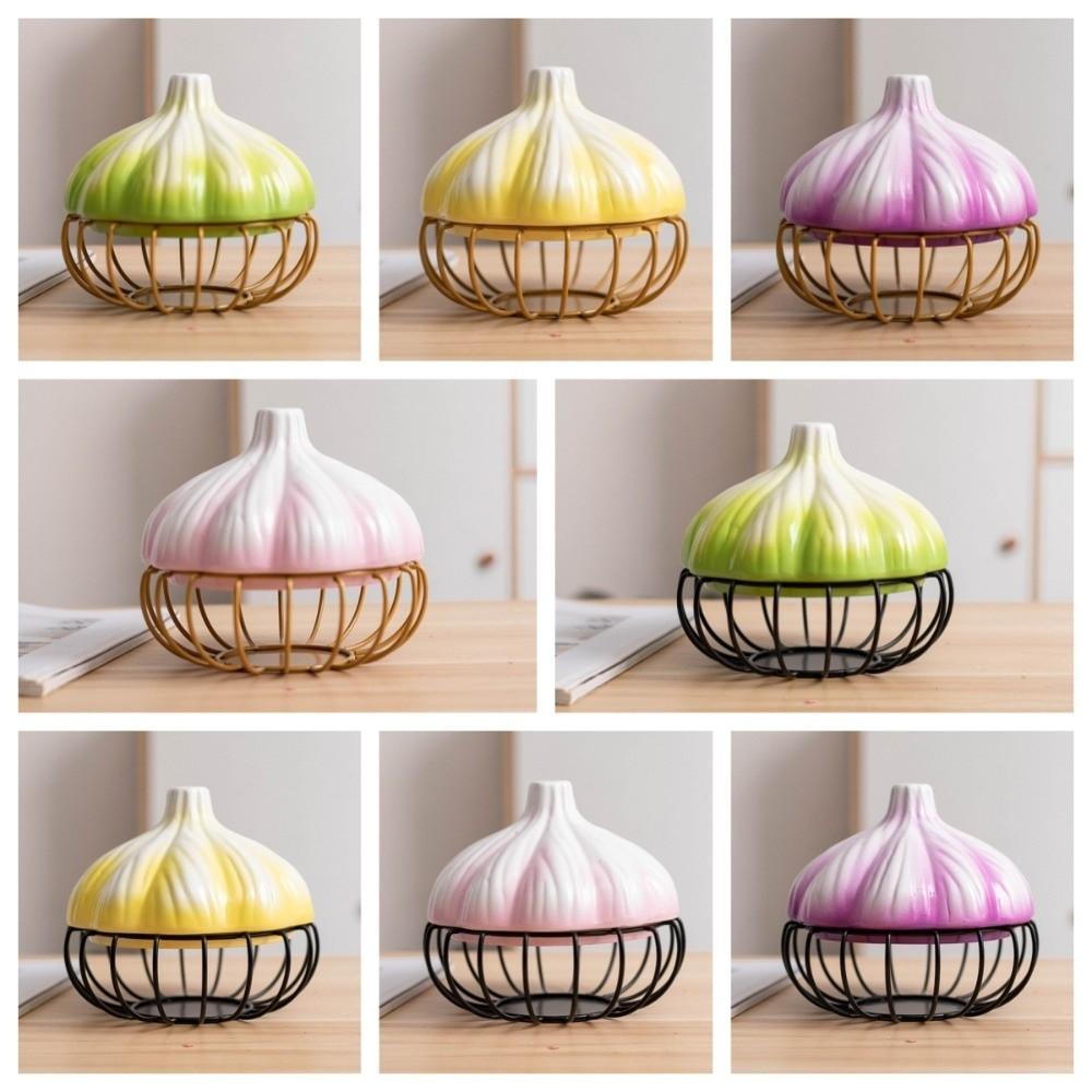 Stylish Iron Garlic Shape Storage Basket Space Saving Egg Storage Garlic Ginger Basket Ceramic Kitchen Shelf Kitchen