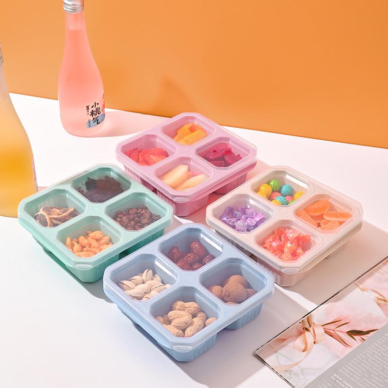 Children's Wheat Straw Lunch Box - Square Compartmentalized Fresh-Keeping Container for Snacks, Fruit, and Dessert