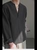 Korean-Style Men's Solid Color V-Neck Long-Sleeve Casual Pullover Shirt