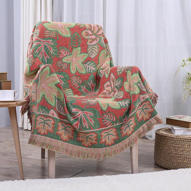 Four Seasons Universal Single Cotton Sofa Towel Three-layer Woven Maple Leaf Double-sided Thread Blanket Knitted Travel Blanket