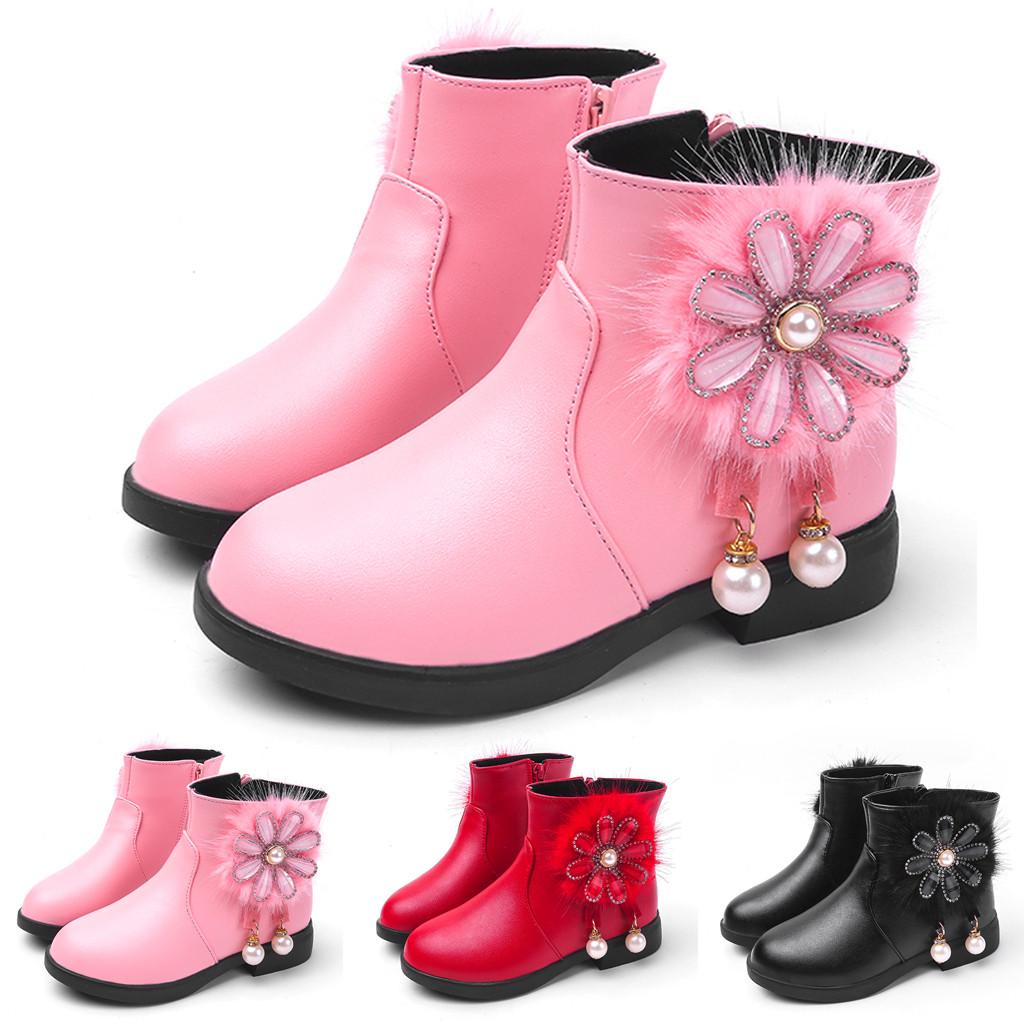 Buy Girls Boots Infant Kids Baby Princess Pearl Floral Leather Shoes Winter Booties at
