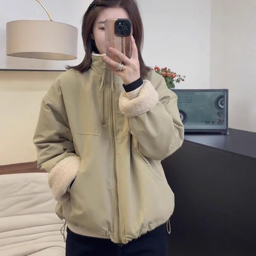 Retro Women's Lambswool Plush Parka: 2024 Winter Loose-Fit Cotton Coat