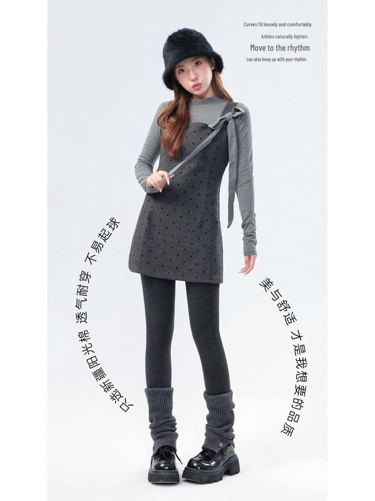 Legíny s vysokým pasem podšité sametem na podzim a zimu - Bavlněné punčochové kalhoty pro zeštíhlení, zvednutí boků a teplo