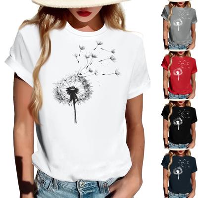 Damen Modisches Rundhals Casual Retro Print Kurzarm T-Shirt Top