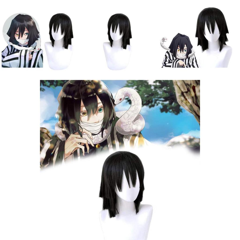 Stylish Black Layered Short Hair Wig For Cosplay Demon Slayer Kimetsu No Yaiba