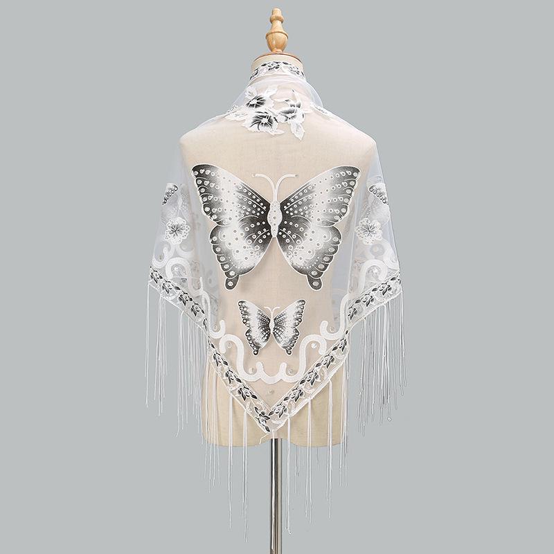 New Tassel Triangle Scarf, Solid Color Hollow Lace Butterfly Embroidered Triangle Shawl Scarf for Women