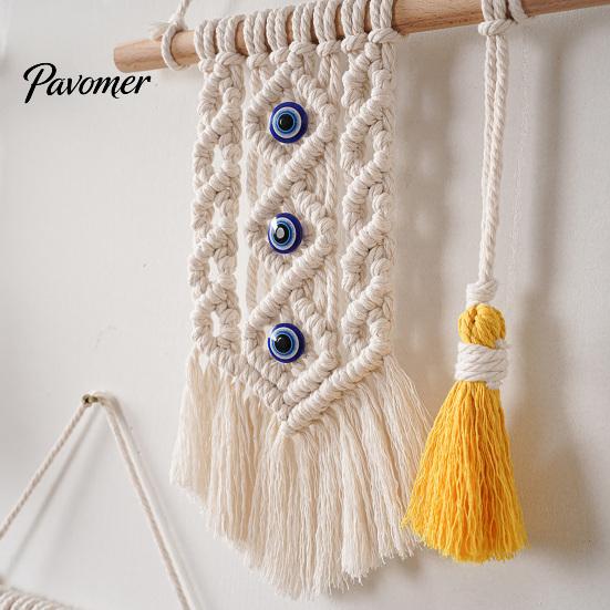 Durable Rope Wall Tapestry Bohemian Tapestry, Blue Evil Eye Braided Knotted Cotton Protective Decoration for Home Nursery Bedroom Living Room