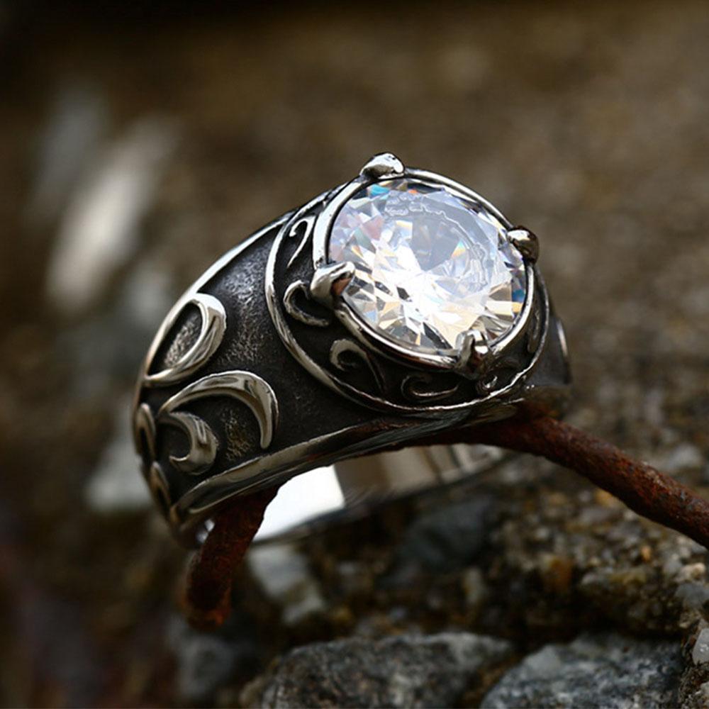 

European and American Vintage Stainless Steel with Blue Stone Carved Men s Ring Personalised Titanium Steel Ring 7 белый