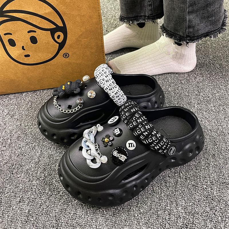 Fashion 2025 Summer Autumn Platform Slippers Woman Men Fashion Clogs With Cute DIY Dog Shoelaces Couples Indoor Street Slides Plus Size