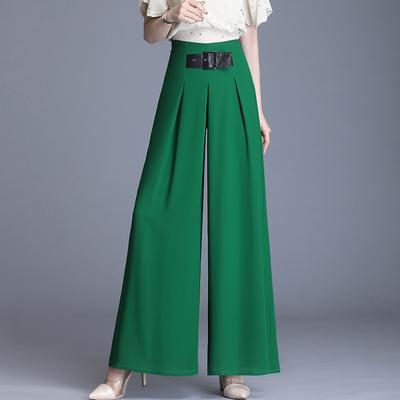 Sommer Hohe Taille Breite Bein Hosen Frauen Mode Einfarbig Chiffon Hosen Casual Schwarze Lange Hosen