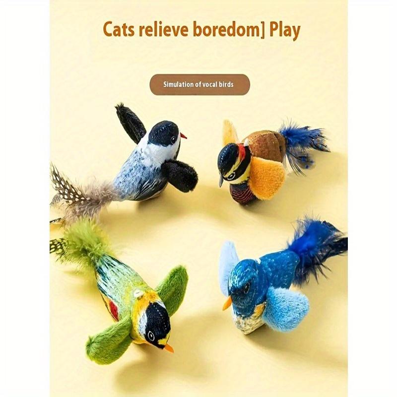 Interaktives Plüsch-Sprechendes Vogelspielzeug für Katzen, mit realistischen Zwitschergeräuschen, aus Kunstfaser mit künstlichen Federn, keine Batterie erforderlich