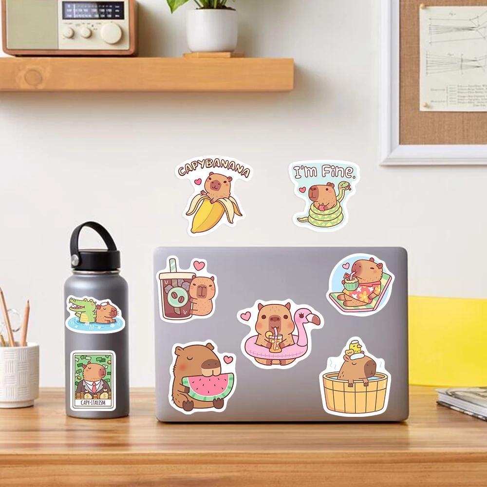 Cute Capybara Cafe Stickers Cartoon Fun Animal DIY Kids Toys Gift for Journal Scrapbook Laptop Phone Luggage Waterproof