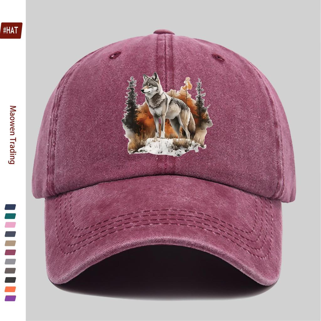 pc Gray Wolf And Forest Snow Scene Printed Baseball Cap Casual Trucker Sun Hat Comfortable Lightweight Papa Hat Dad Mom Beac