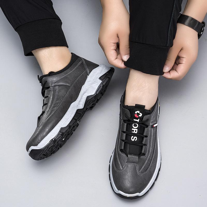New Men's Shoes Leather Platform Casual Shoes  Men's Running Shoes Low-Top Lace-up Men's Sports and Leisure Tide Shoes