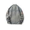 Men's Washed Grey Stand Collar Denim Jacket - Spring Retro Trend with Zipper and Embroidery, American Harrington Style.