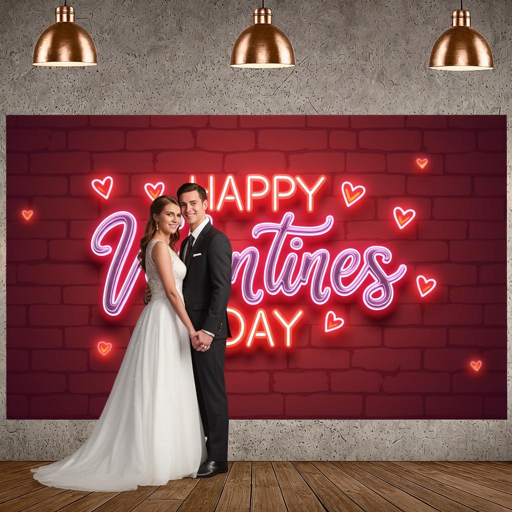 Love Background Neon Heart Backdrop Valentine Background Effect Themed Banner For Wedding Anniversary Valentine's Photo