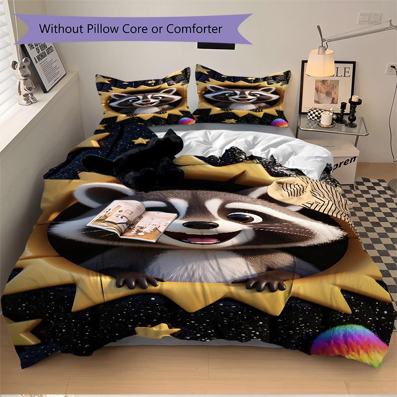 3pcs Raccoon Sun Duvet Cover Set -Includes 1 Duvet Cover and 2 Pillowcases, No Quilt Core, All-Season Home Decor yy251111152