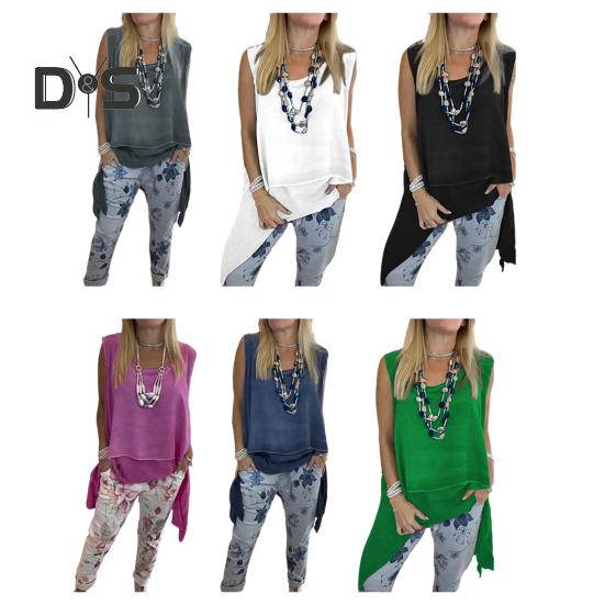 Dames 2-delt loungesett Ermeløs asymmetrisk kant tanktopp Blomsterprintede joggebukser Sett Casual løst antrekk for vår sommer