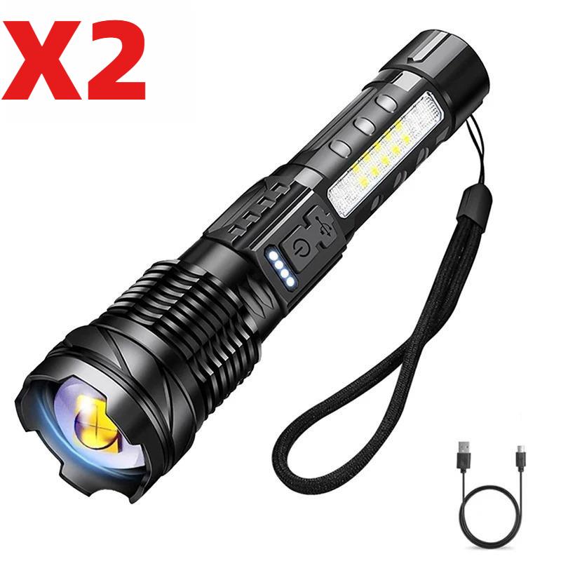 9000LM Powerful P50 LED Flashlight Waterproof 18650 Torch With Side Light Camping Fishing Lantern USB Rechargeable Zoom Lamp