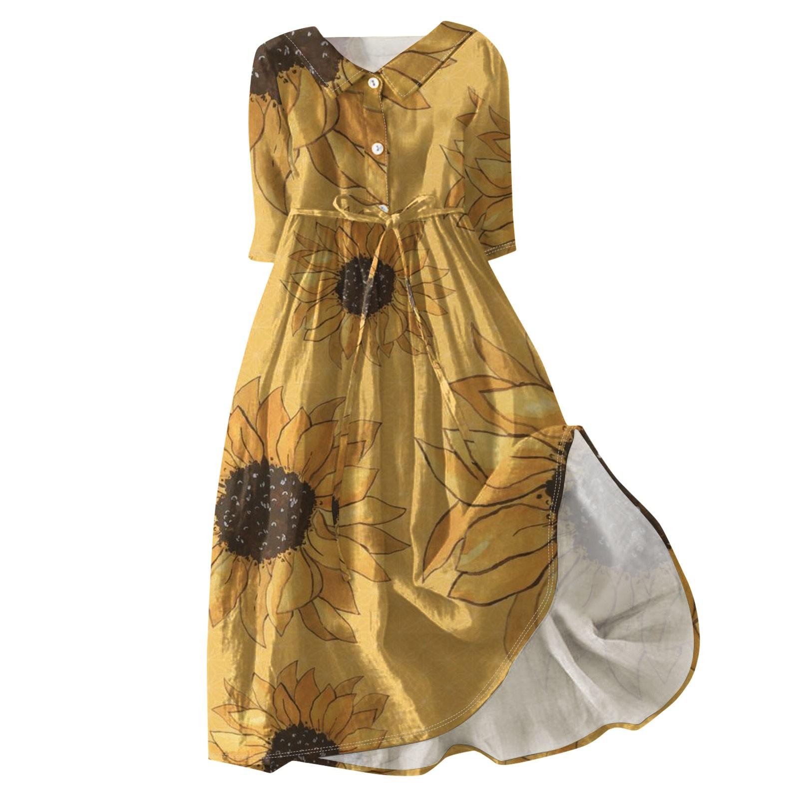 

Жіноча модна повсякденна сукня з відворотом і коміром на ґудзиках з рукавами 3/4 на лямках XL жовтий