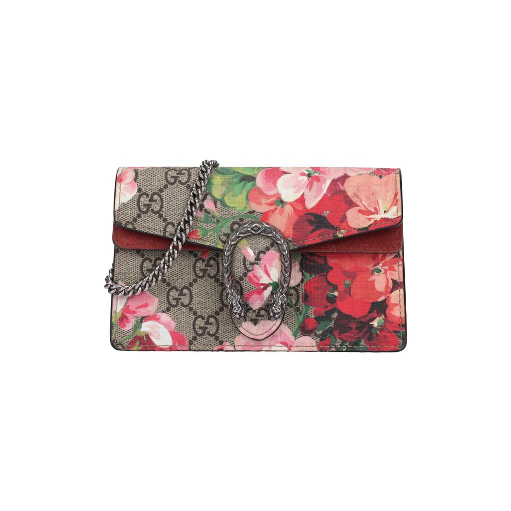 Gucci Dionysus GG Blooms Tigerkopf Schnalle Logo Geranien Print Kette Schultertasche Damen Schultertasche Ebenholz Rosa 476432-KU23N-8693