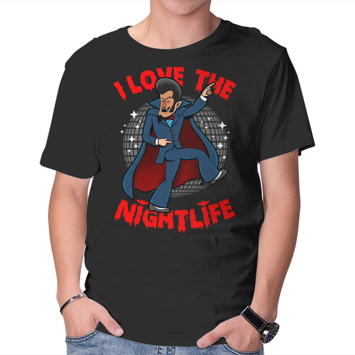 Unisex Crew Neck T-Shirt I Love The Nightlife Graphic Short Sleeve Casual Tee S