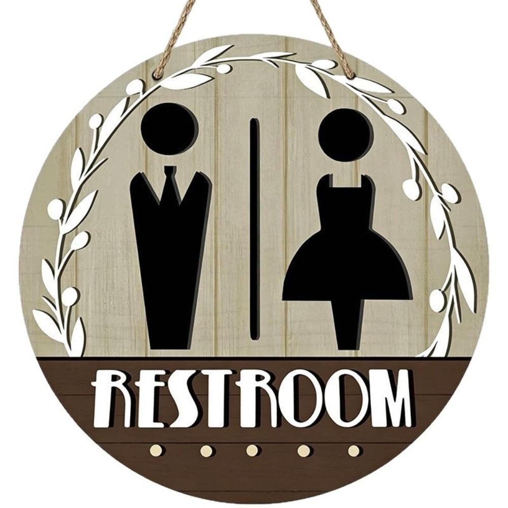 Wooden Wall Art Sign Wreath Circle Decorative Plaque Cute Bathroom Sign Plate Toilet
