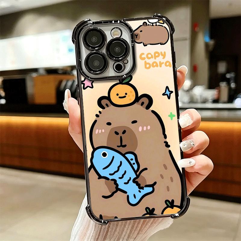 Funny Capybara Cartoon Cute Plating Phone Case For Iphone 16 17 Pro Max Air 16E 14 15 Plus 12 13 Mini Anti-Fall Airabag Cover