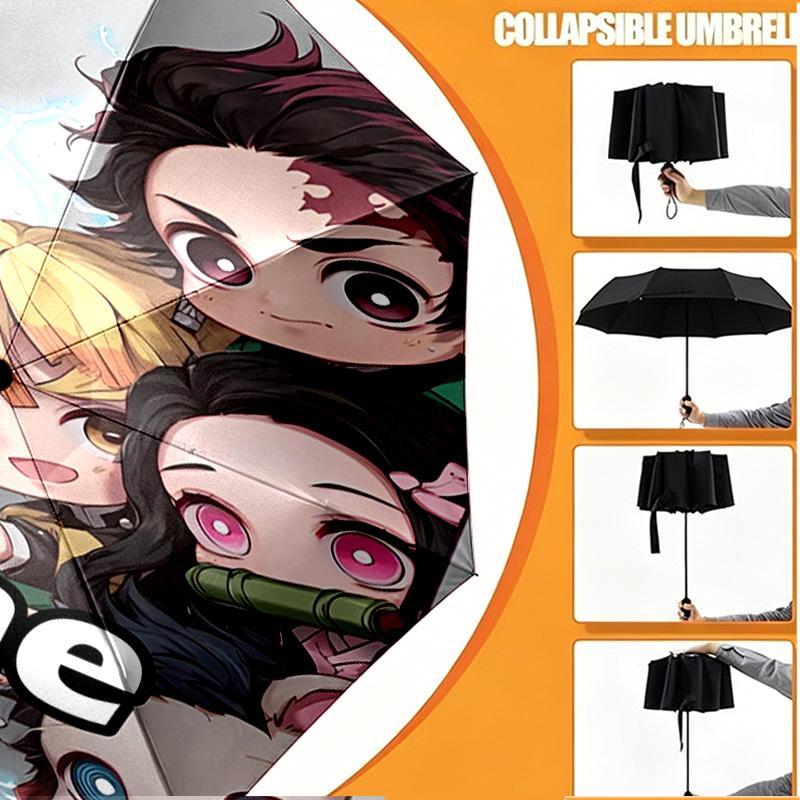 Custom Name Personalized Demon Slayer Print Umbrella, Auto Open Close, 8‑Rib Sturdy Frame, Commute Camping Hiking Use, Birthday Gift