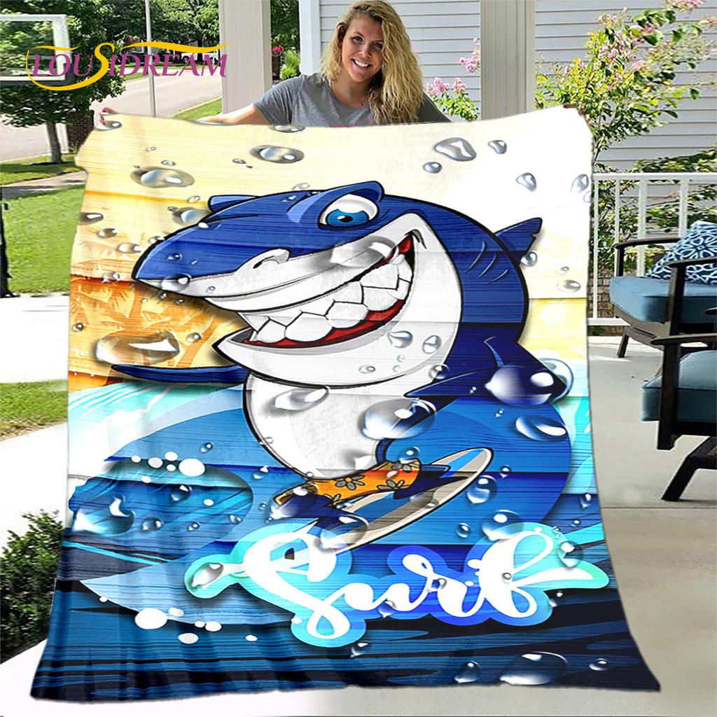 Coperta morbida in flanella con squali cartoni animati 3D, coperta da divano per soggiorno, camera da letto, letto, divano, copertura per picnic