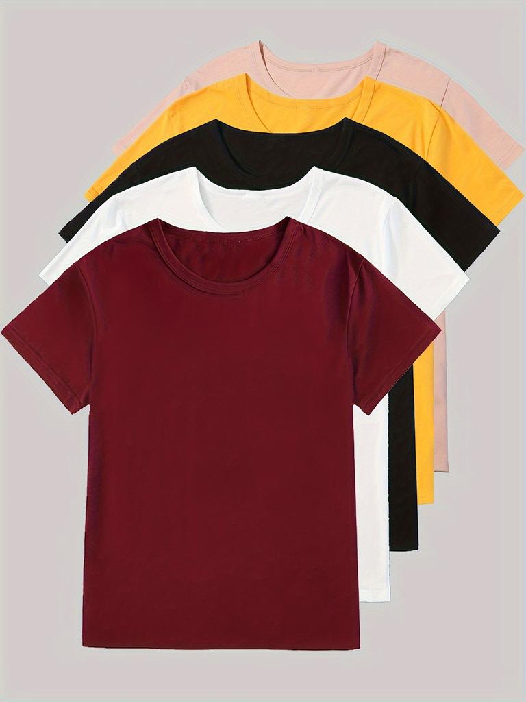 Solid Color Tshirt Casual Crew Neck Tshirt for Spring Summer Womens Clothing  Casual Base Layer Comfortable Leisurewea