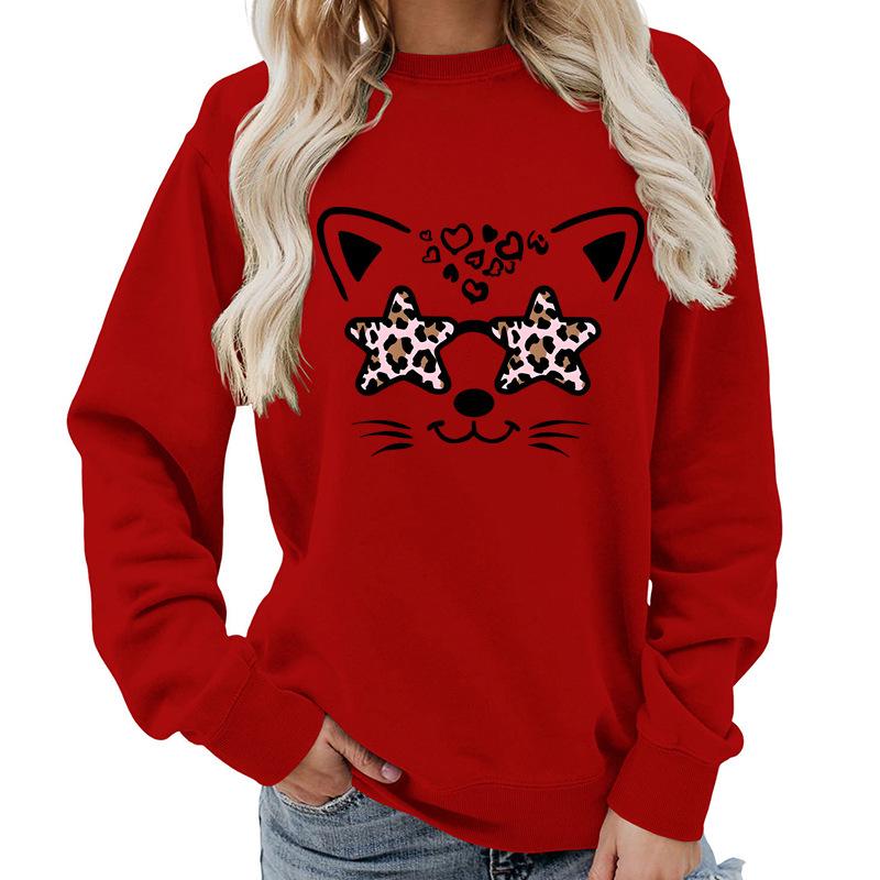 Leopard Print Round Neck Women's Hoodie - Autumn/Winter Casual Loose Fit, European Size