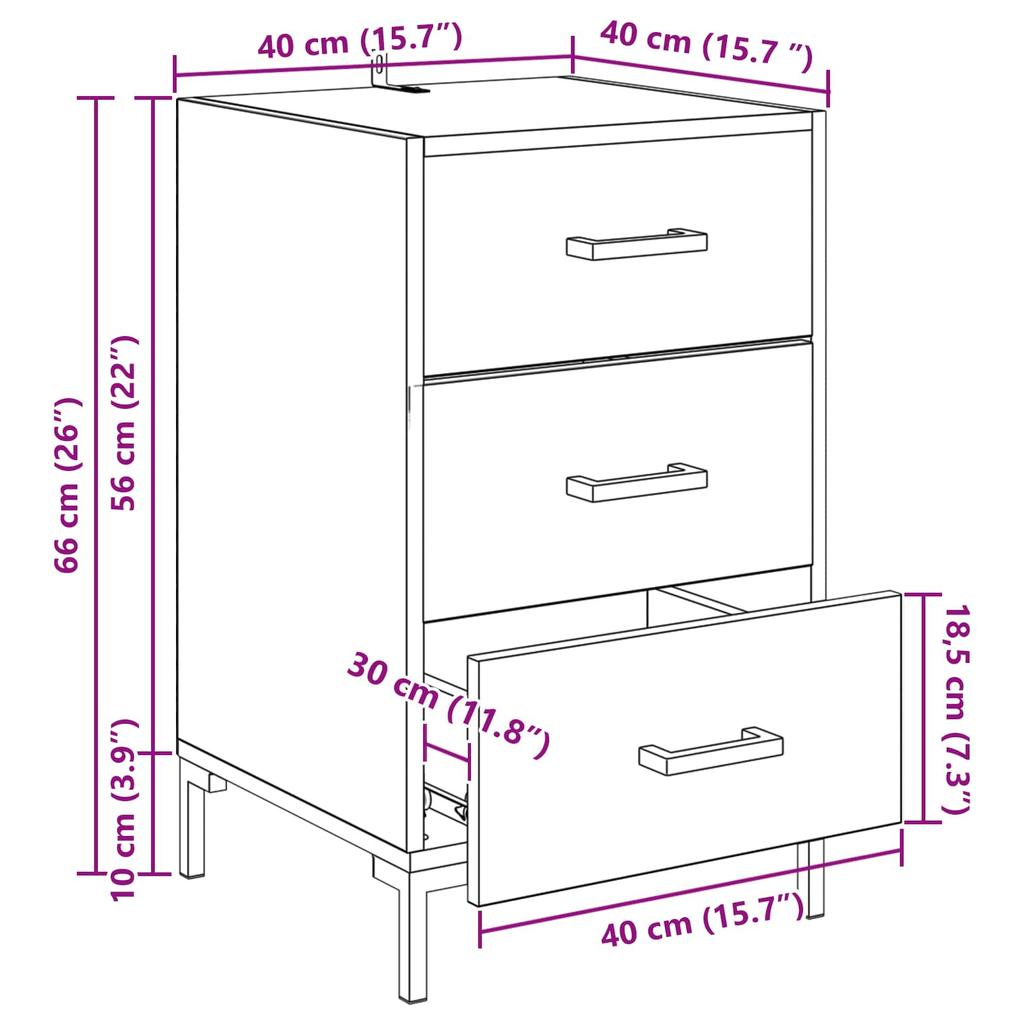 Nightstand with Drawers Rustic Wood Look 40 X 40 X 66 Cm Engineered Wood