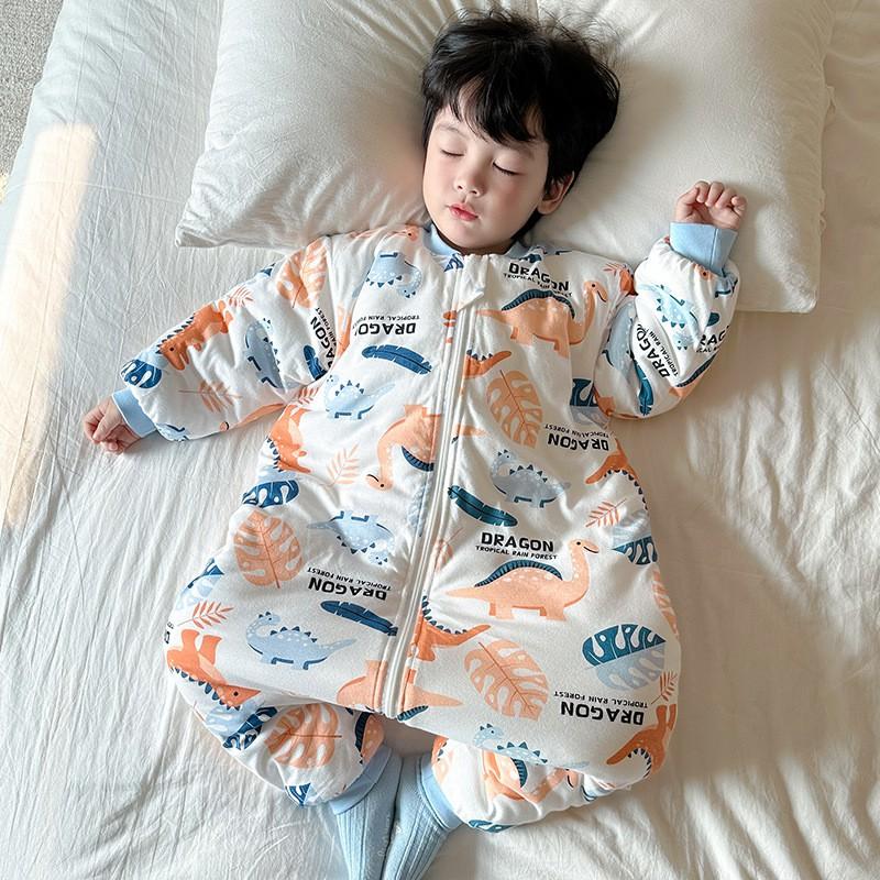 Thick Cotton Sleeping Bag Toddlers Winter Warm Footed Pajamas Unisex Kids Sleepwear With Cartoon Print